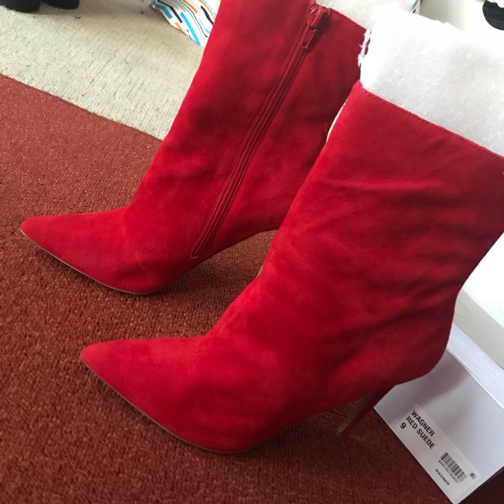 Red Steve Madden Suede Booties